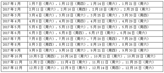 2017年最新雅思考试时间安排